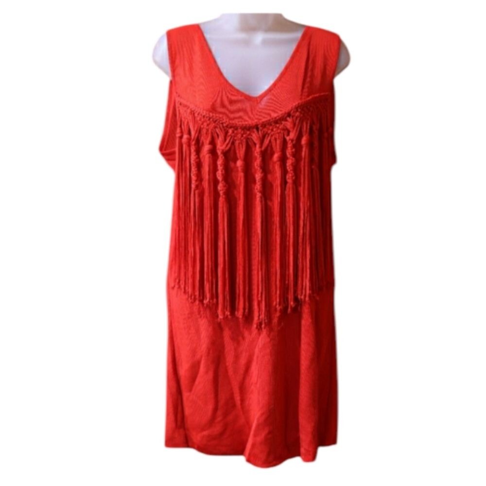 Marina Spadafora Red Fringe Mini Dress Large High Fashion Italy Statement